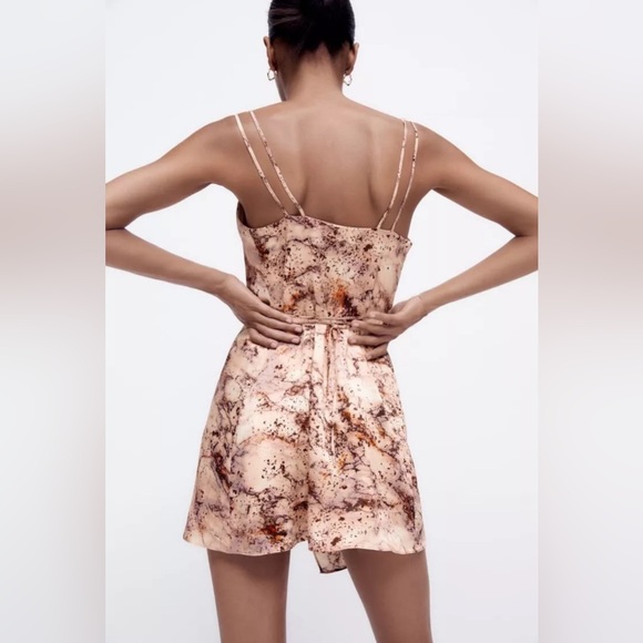 Zara Satin Marble Effect Mini Slip Dress - Picture 2 of 8